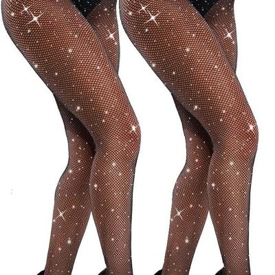 VEBZIN Sexy Sparkly Fishnets Stockings Jeweled High Waist Fishnet Tights for Wom